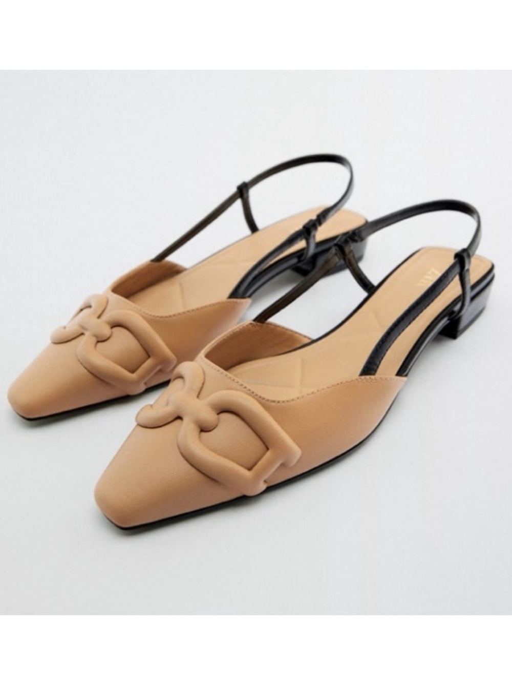 Zara Chain Detail Flat Slingbacks Black & Beige/Tan Size 38 (US Women’s 7.5)